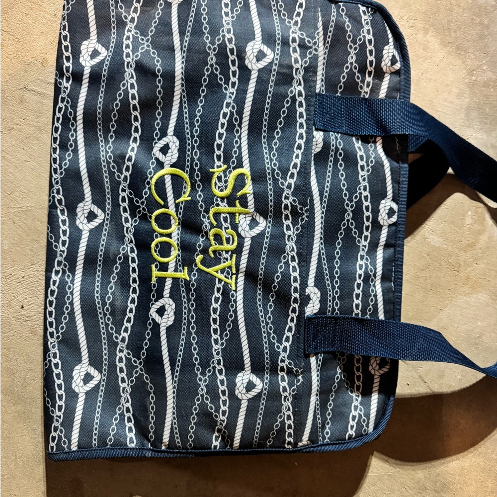 Thirty-One Navy and White Nautical themed Tote with Lime colored embroidery